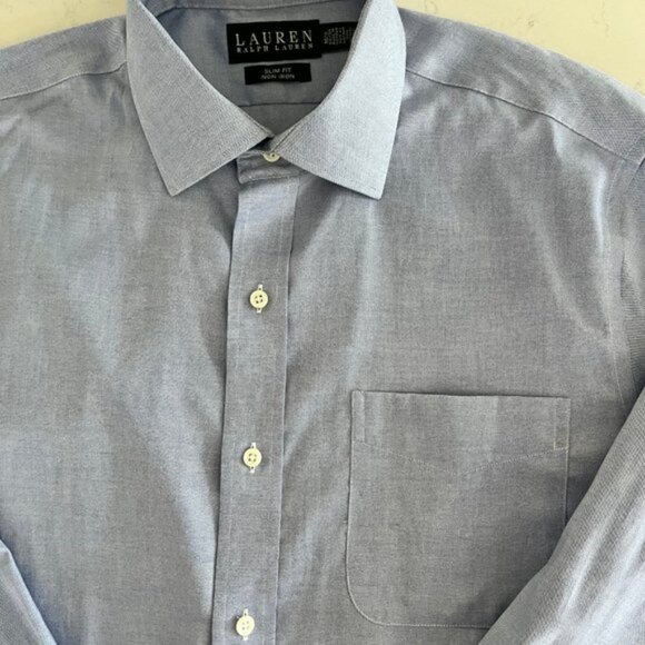 Lauren Ralph Lauren Lg Slv Button Down Slim Fit Cotton Shirt Blue Sz 16 12 NWOT - Picture 4 of 12